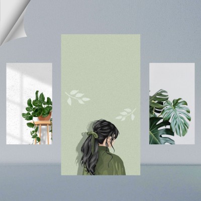 VIRGIN ARTS | ASTHETIC COMBO SET OF GIRL AND PLANTS DIGITAL ART | BEYOND IMAGINATION | SET OF 2 A4 AND 1 A3 300 GSM FRAMED POSTER FOR WALL Photographic Paper(13 inch X 9 inch, FRAMED)