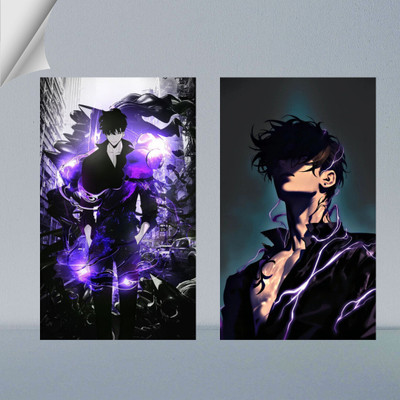 Unique Decor | SUNG JIN WOO FROM SOLO LEVELING | DIGITAL ART - 20 | SET OF 2 | 300 GSM A4 FRAMED POSTER FOR WALL Photographic Paper(18 inch X 12 inch, Poster)