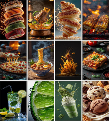 Set of 12 Food Wall Art Posters | HD Printed Kitchen & Café Wall Décor | Unframed Food Photography Prints for Dining Room, Restaurant & Home Décor 3D Poster(11.5 inch X 8.5 inch)