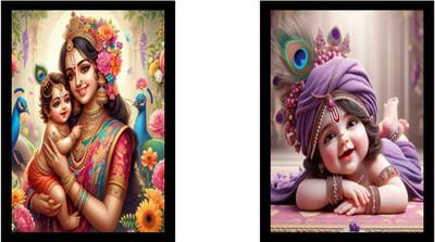 Krishna Ji Set of 2 Poster with Frame – Divine Wall Art for Home & Temple F-1 Paper Print(8 inch X 6 inch)