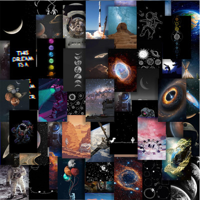 Space Wall Collage Kit – 54 Aesthetic Outer Space Posters, Galaxy Art Prints for Room Decor – Astronaut & Universe-Themed Wall Art Set Photographic Paper(6 inch X 4 inch, Rolled)