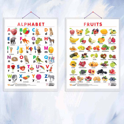 ALPHABET CHART HARD LAMINATED and FRUITS CHART HARD LAMINATED | combo of 2 charts |Durable Educational Learning Resources Paper Print(20 inch X 15 inch)
