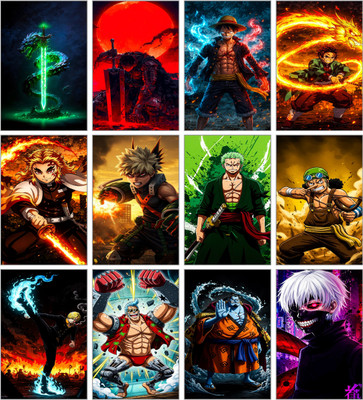 Anime Legends Poster Set of 12 | Epic Hero & Villain Wall Art | HD Battle Aesthetic Prints on Premium Artificial Paper 3D Poster(11.5 inch X 8.5 inch)