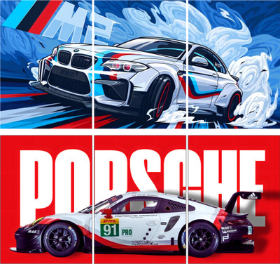 Set of 6 Racing Car Wall Poster, Split sport car posters - 8x12 inch (A4 Size-300GSM) Included Glue dots Wall Decor Posters Wall Art For Bedroom, Living room, Office, Dining Room-Cardstock Paper Print(11.27 inch X 8.27 inch)