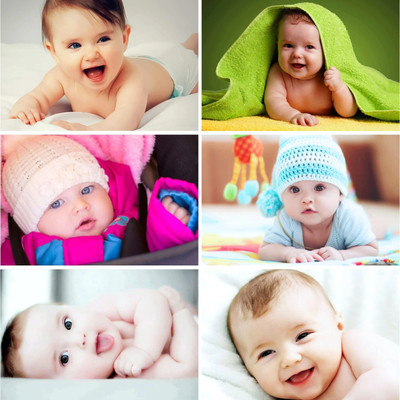 Pack of 6 Cute and Smiling Baby Fine Art Print(18 inch X 12 inch, Rolled Unframed)