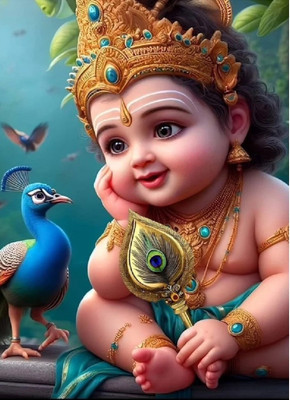 Rc Decor Cute Mor Phank Karthik God Wall Poster For Pooja Room, Living Room, Kids Room (Size - 45Cm X 45Cm) 3D Poster(18 inch X 12 inch)