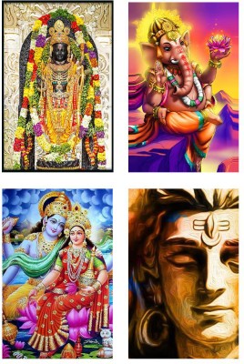 Hindu Religious Posters Combo Pack of 4 - Paper Printed (12 inch X 18 inch each, Rolled) for Home, Room & Office Paper Print(18 inch X 13 inch, Rolled)