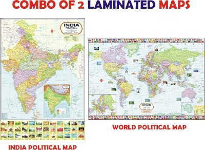 India Political Map & World Political Map Combo ( Pack of 2 ) - LAMINATED Photographic Paper(28 inch X 40 inch, Rolled)