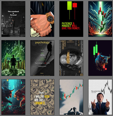 Stock Market & Trading Poster Set of 12 | Investor & Entrepreneur Wall Art | Mindset, Psychology & Finance Quotes 3D Poster(11.5 inch X 8.5 inch)