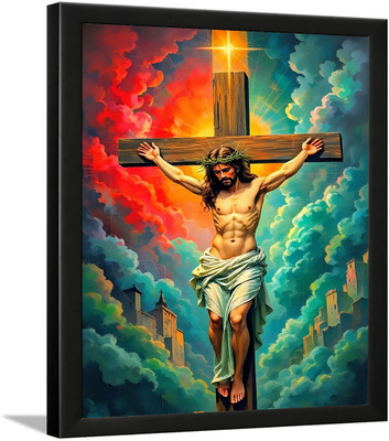 AANCHAL WORLD 11x14 Jesus Christ on Cross Wall Art – Religious Christian Framed Print – Spiritual Home Decor for Living Room, Bedroom & Prayer Room – Ready to Hang Photographic Paper(14 inch X 11 inch, Framed)