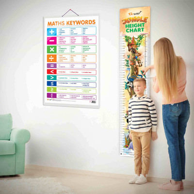 MATHS KEYWORDS CHART and JUNGLE HEIGHT CHART | Set of 2 charts 1 Educational + 1 Height Chart | Children Combo of Maths Keywords Chart and Jungle Height Chart Paper Print(30 inch X 20 inch)