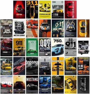 Pack of 33 Aesthetic Wall Collage Kit Posters | Posters for Wall Decoration | Wall Art For Bedroom, Office, Living room, (6 inch X 4 inch) Set of 33 Cars Prints Fine Art Print(6 inch X 4 inch, car poster for wall, wall sticker cards car, wall poster)