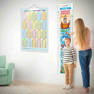 Multiplication Table 1-20 and OCEAN HEIGHT CHART | Set of 2 chart | Fun-Filled combo of Learning table & Measuring Height Paper Print(30 inch X 20 inch)