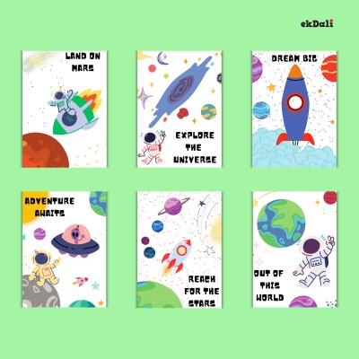 To Infinity and Beyond: 6 Whimsical Space Posters for Kids Paper Print(9 inch X 6 inch)