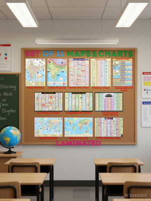 Complete set of UPSC Maps & Charts Laminated | Set of 11 | India & World Map ( Both Political & Physical ) with Constitution of India, Constitutional Amendments, Indian History, Indian Economy, Geographical Terms, Geography of India, and UPSC Prelims Syllabus Chart | LAMINATED Fine Art Print(28 inch