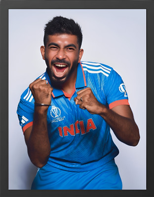 Jasprit Bumrah Indian Cricket Team Fast Bowler Portrait Wall Art Photo Frame, A4 Size, 1/2 Inch Moulding, Black Frame Paper Print(12 inch X 8 inch, BOX)