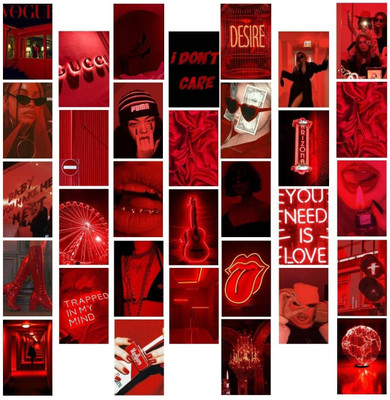 Neon Red Aesthetic Wall Collage Kit for Room Deco…