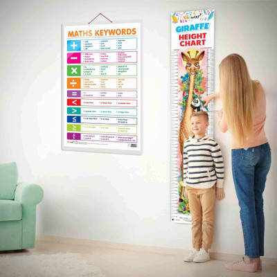 MATHS KEYWORDS CHART and GIRAFFE HEIGHT CHART | Set of 2 charts 1 Educational + 1 Height Chart | Combo of Maths Keywords Chart and Giraffe Height Chart Paper Print(30 inch X 20 inch)