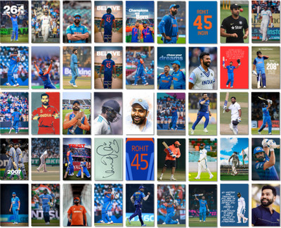 Rohit Sharma Posters Wall Collage Kit– 45 Mini Posters (4x6 Inch) With Motivational Quotes | For Room Wall Decoration, Living Room Bedroom Boys Gift Fan Paper Print(6 inch X 4 inch, Solid Rolled Packaging)