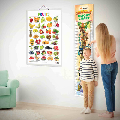 FRUITS CHART and JUNGLE HEIGHT CHART | Set of 2 chart | A Exciting Fruits Chart and the Jungle Height chart Adventure Paper Print(30 inch X 20 inch)
