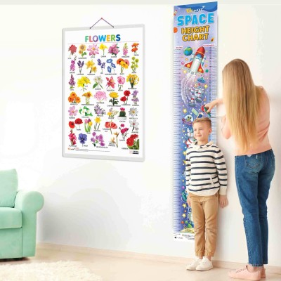 Flowers and SPACE HEIGHT CHART | Set of 2 chart | Exploring the set of Flowers and Space Growth Chart Paper Print(30 inch X 20 inch)