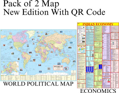 Pack of 2 Maps - Indian Economy & World Political Map, 70x100 cm (28x40 Inch), 90 GSM Thick Paper, Extra Quality Print, New Edition with QR Code, SSC, UPSC & Competitive Exam Study English Material Paper Print(40 inch X 28 inch, Folded)