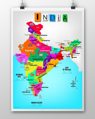 Monuments depicted on a map - cute educational poster for Kids - Size A3 -11.7 X16.5 inches- Ideal for Home and Classroom Paper Print(19 inch X 12 inch, Rolled)