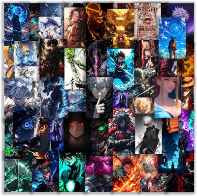 Set of 63 Mix Anime Wall Posters 4x6 Inches | 300 GSM Thick Paper with Double Side Tape | Naruto, One Piece, Demon Slayer, Jujutsu Kaisen, Death Note | Anime Collage Kit Fine Art Print(6 inch X 4 inch, Rolled)