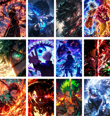 A4 Size Anime Posters Pack of 12 | 300 GSM Glossy Paper | HD Waterproof Wall Posters | Premium Anime Room Decor 3D Poster(12 inch X 8 inch, Sheets)