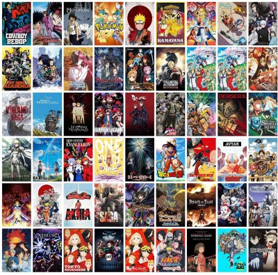 Pack of 54 Anime Wall Collage Kit Posters - 4 x 6 Inches Wall Decor Poster - Wall Art For Bedroom, Living room, Office With Double Sided Tissue Tape Fine Art Print(4 inch X 6 inch, Box)