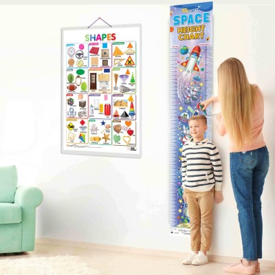 Shapes and SPACE HEIGHT CHART | Set Of 2 chart | A Curious Combo to Learn colours & Measure Height Chart Paper Print(30 inch X 20 inch)