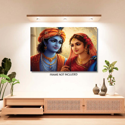 Radha Krishna Couple Art Poster – Wear Resistant Vinyl Wall Décor Sticker (36 x 24 Inch, No Frame) Vinyl(24 inch X 36 inch, Rolled in Hard Tube (Safe Delivery, No Fold Marks))