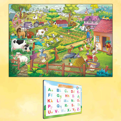 ALPHABET UNLIMITED WRITE AND WIPE PRACTICE BOARD and GIANT AT THE FARM COLOURING POSTER | Combo of 1 practice board with pen and 1 colouring poster | Farm Adventures Learning Kit Fine Art Print(17 inch X 11.5 inch)
