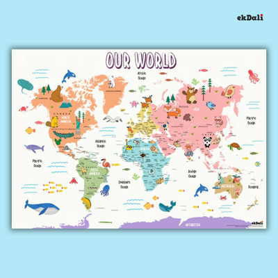 Beautiful World Map with Countries, Capitals &amp; Fun Animal Drawings ...