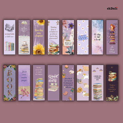 16 Unique Purple Design Bookmarks – 2x6 Inches – 350 GSM Thick Paper – Minimalist Book Lover Gifts for Women, Men, and Teens Paper Print(2 inch X 6 inch)