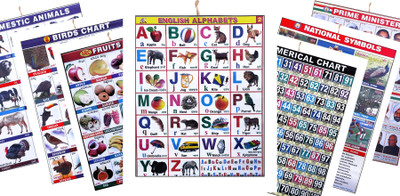 Kids Learning Charts, Alphabet, Numbers, Birds, Fruits, Animals, National Symbols, Prime Minister, Pack Of -7 Paper Print(24 inch X 18 inch)