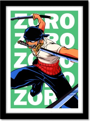 Roronoa Zoro Anime Poster Fan Art Frame For Room & Office Multicolor Paper Print(13 inch X 10 inch, Framed)