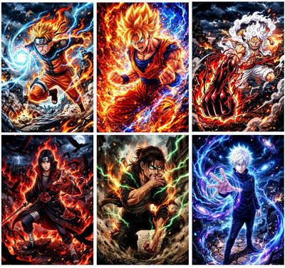 Set of 6 Anime Wall Collage Posters | goku | monkey d luffy | naruto | eren yeager | gojo satoru | itachi | 12 X 18 IN SIZE | Aesthetic Room Decoration Art for Home & Office Bedroom, Dorm & Living Room Decor 300GSM MATT Paper (12 inch X 18 inch) Paper Print(18 inch X 12 inch, ROLLED)