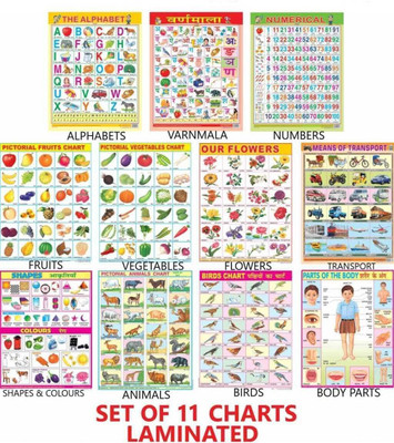 All in One Educational Chart for Kids | 45×60cm (Extra Large Size to attract Kids) Fine Art Print(18 inch X 23 inch, 11 Chart)
