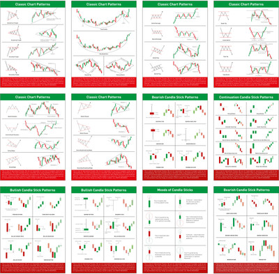 Stock Market Poster Pack of 12, (6 Classic Chart Patterns + 6 Candlestick Chart Patterns) For Learn Stock Market (Size : 9 inch X 12 inch) Paper Print (12 inch X 9 inch, Box) Paper Print(12 inch X 9 inch, BOX)