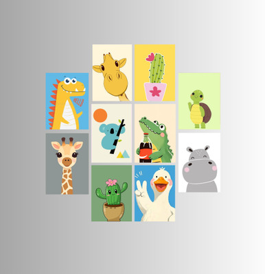 Cute Cartoon Animal Poster Set of 10 | A6 Size (4x6 Inch) Premium Glossy HD Prints | Kids Room Wall Decor | Nursery & Playroom Decoration | Easy to Apply with Tape or Glue Paper Print(6 inch X 4 inch)