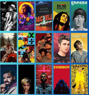 Music Legends Poster Set of 12 | Iconic Singer & Rapper Wall Art – Michael Jackson, Eminem, Bob Marley, Drake, Billie Eilish, The Weeknd & More | A4 8x12 Inch 350 GSM Glossy Prints 3D Poster(11.5 inch X 8.5 inch)