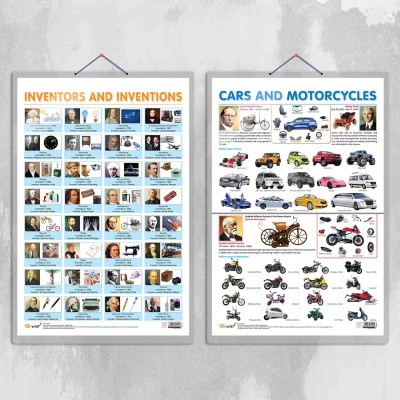 INVENTORS AND INVENTIONS and CARS AND MOTORCYCLE Chart | Combo of 2 Charts | Revolutionary Innovators and Automotive Evolution Paper Print(30 inch X 20 inch)