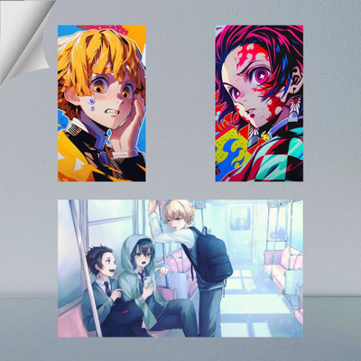 Vinisha Crafts| COMBO SET OF INOUSKE HASHIBIRA, ZENITSU AGATSUMA AND TANJIRO KAMADO FRAME | DEMON SLAYER | ANIME | SET OF 2 A4 AND 1 A3 300 GSM FRAMED POSTER FOR WALL-edt Paper Print(18 inch X 12 inch, Poster)