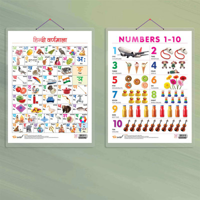 HINDI VARNMALA CHART HARD LAMINATED and NUMBER 1-10 CHART HARD LAMINATED | combo of 2 charts | Hindi Alphabets and Numerical Harmony Paper Print(20 inch X 15 inch)