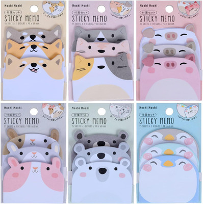 Cute Sticky Notes, 6 Pack Cartoon Sticky Notes Animals Shape Markers Flags Self-Stick Memo Pads Students Home Office Gifts 270 Sheets Fine Art Print(9 inch X 15 inch)