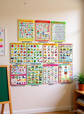 Educational Learning Charts set for Kids | 45cm×60cm (Extra Large Size to attract Kids) | Combo of 11 Charts | Non-Tearable and Waterproof | Perfect for Homeschooling, Kindergarten and Nursery Student Fine Art Print(18 inch X 23 inch, Pack of 11)