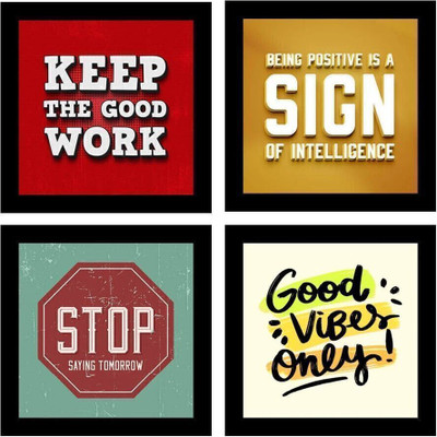 Motivational Quote Poster Painting for Home Living Room Office Gift | Set of 4 | Premium Paper Print(7 inch X 7 inch, Framed)