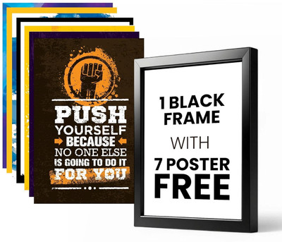 Motivational Posters Set of 7 with 1 Black Frame – 4x6 Inch Tabletop Quote Prints Photographic Paper(6 inch X 4 inch)
