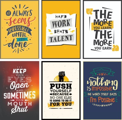 Combo Pack of 6 HD Motivational Wall Posters and Inspirational Quotes for Office and Home (300GSM Thick Paper, Gloss Laminated) Photographic Paper(18 inch X 12 inch, Rolled With Safety Tube)